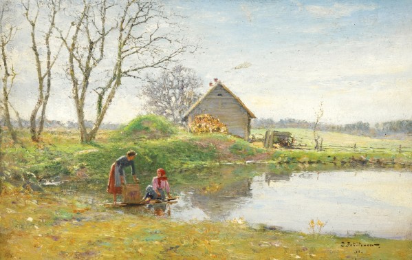 Two women washing by the river by Vasily Dmitrievich Polenov